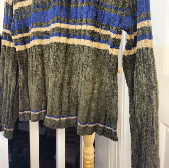 Vintage 2000s Y2k Acrylic Shiny Knit Cropped Sweater Green Stripe Womens S* - Picture 4 of 8